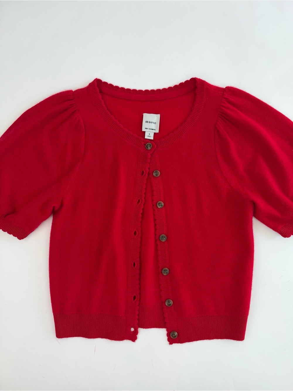 Maeve 100% Cashmere Puff Sleeve Cardigan Red Size S